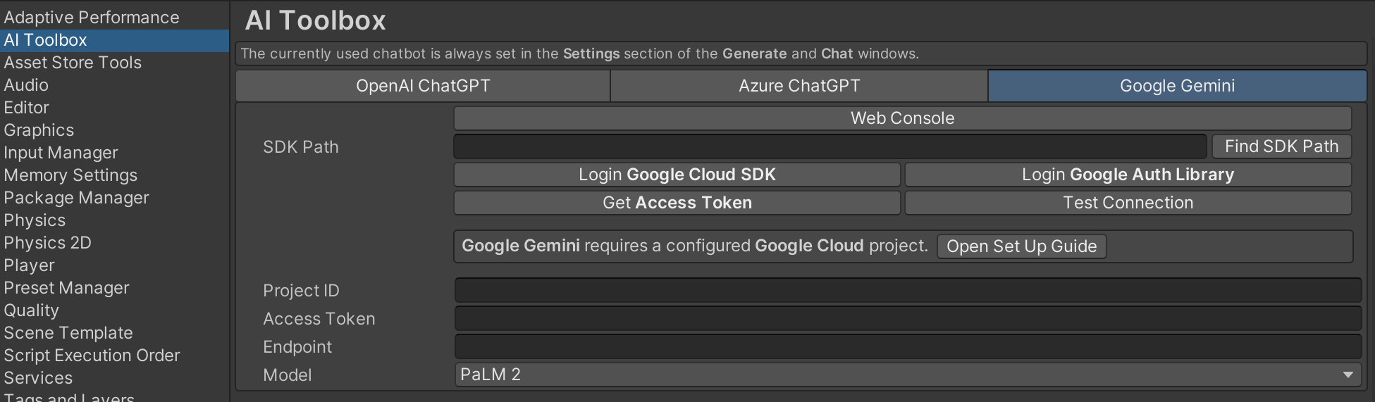 Gemini API Key and other settings