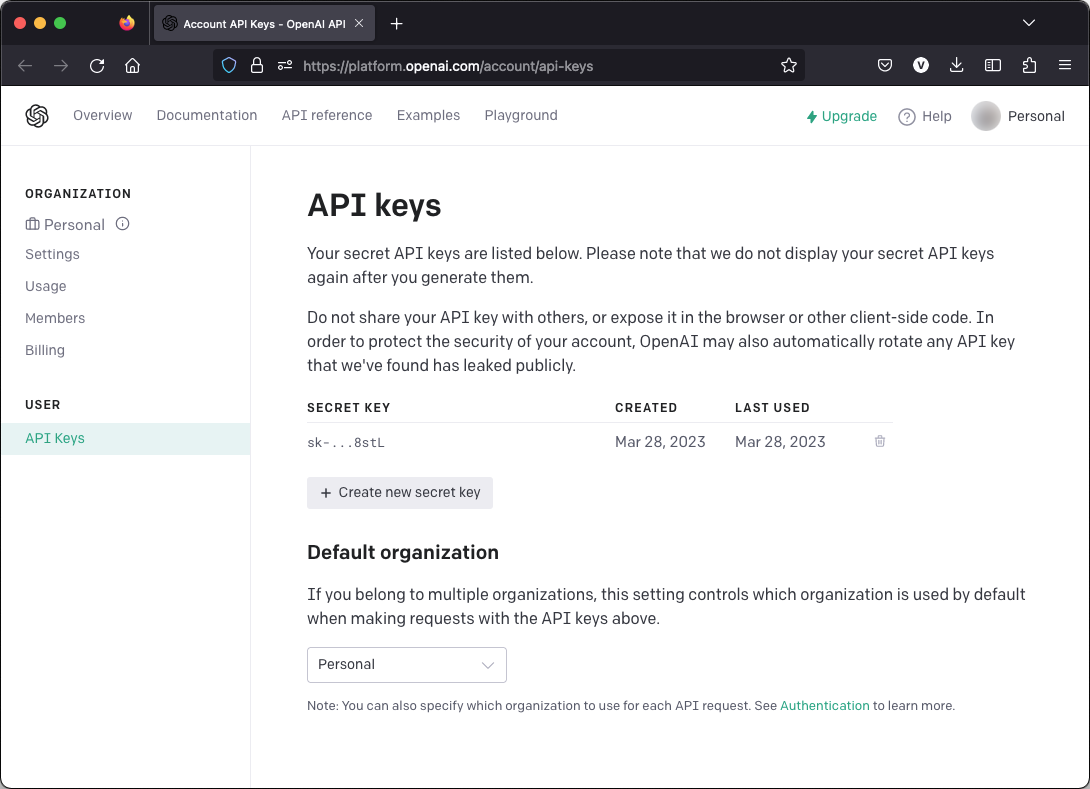 API Key on the OpenAI website